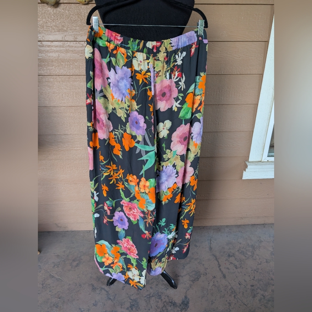Floral Women's Pants - Black with Multicolor Flowers